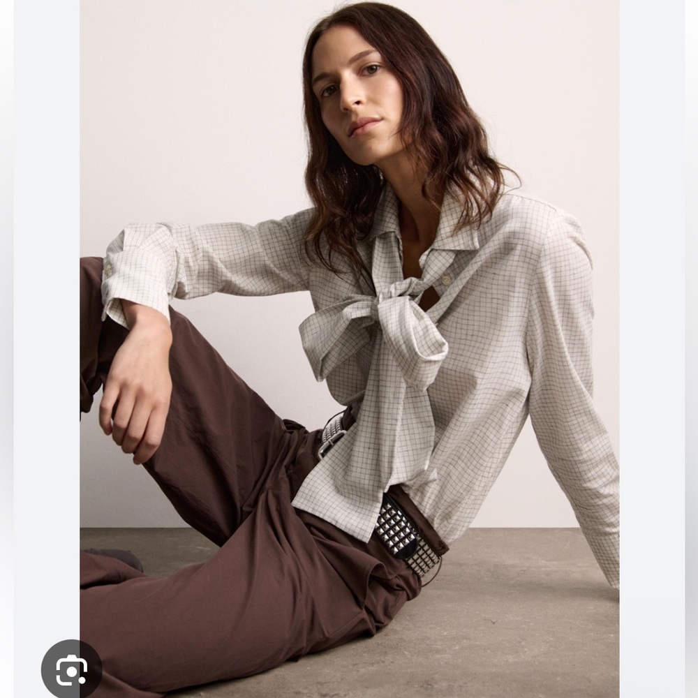 Zara ZW collection check print blouse with bow